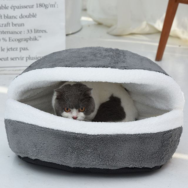 Pluszowe łóżko dla kotów - miękki, okrągły domek z długim pluszem, zapewniający ciepło i wygodę, idealny również dla małych psów - Wianko - 2