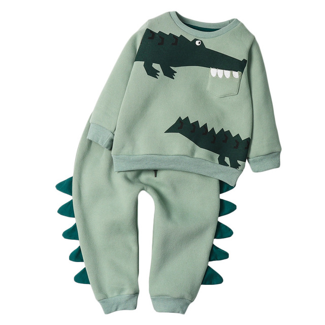 Aksamitne zestawy odzieżowe Little Maven Toddler Kids Plus z długimi rękawami i spodniami do roku 2-7 z krokodylem na kieszeni - Wianko - 7