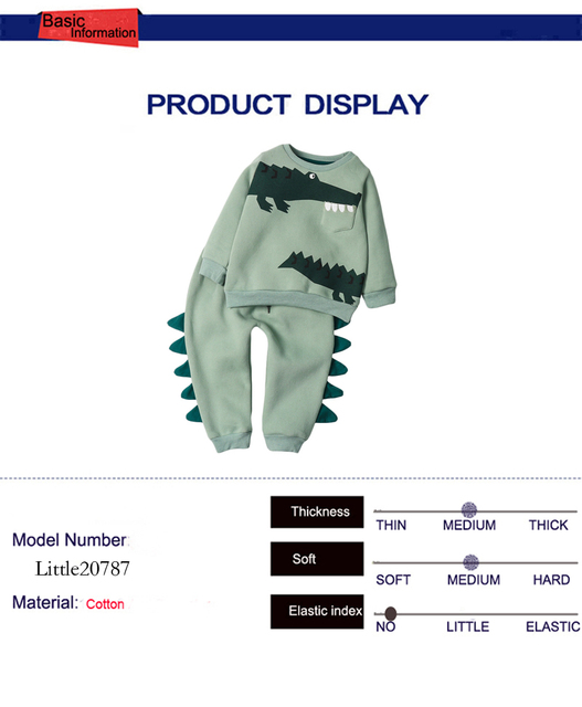 Aksamitne zestawy odzieżowe Little Maven Toddler Kids Plus z długimi rękawami i spodniami do roku 2-7 z krokodylem na kieszeni - Wianko - 1