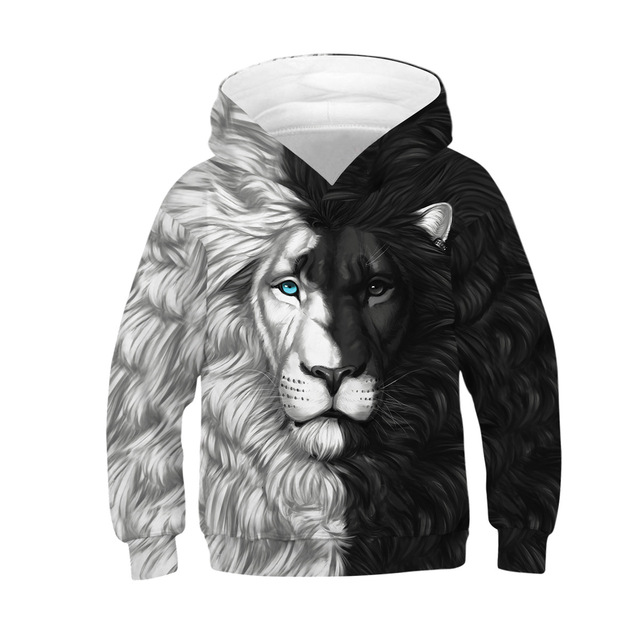 Bluza chłopięca Big Size dla nastolatków z nadrukiem 3D lwa i wilka, idealny prezent na Boże Narodzenie - Wianko - 4