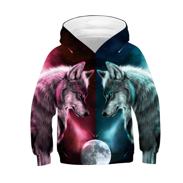 Bluza chłopięca Big Size dla nastolatków z nadrukiem 3D lwa i wilka, idealny prezent na Boże Narodzenie - Wianko - 11