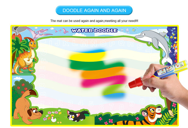Mata do rysowania wodą dla dzieci z kolorowymi piórami i zestawem pieczątek - zabawki edukacyjne na urodziny - Wianko - 3