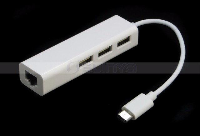 Hub USB-C z 3 portami USB 2.0 i adapterem Ethernet RJ45 - 10 M/100 M USB 3.1 typu C - Wianko - 1
