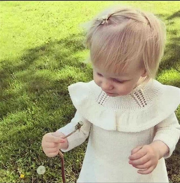 Sukienka dzianinowa dla dzieci, biała, wiosna/jesień 2018, do kolan, dla księżniczki - Wianko - 3