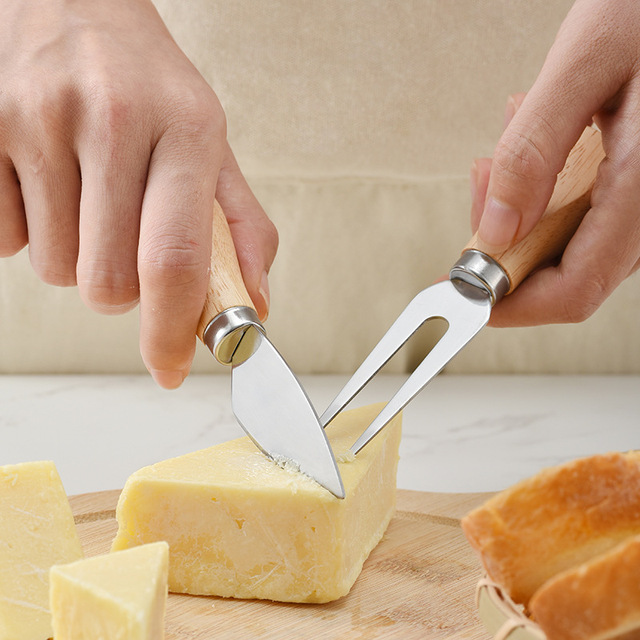 Zestaw noży do sera z uchwytami drewnianymi, narzędzie do wycinania i krajalnica serowa, łopatka do masła i widelec do serów, do kuchni i pieczenia ciast - Wianko - 1