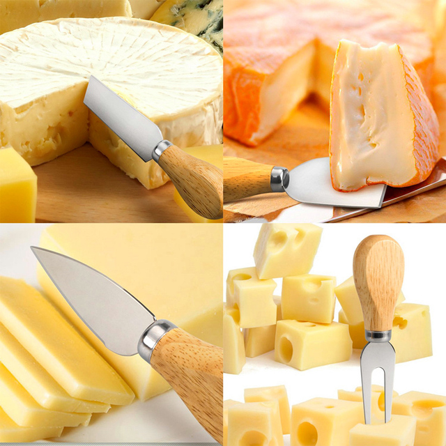 Zestaw noży do sera z uchwytami drewnianymi, narzędzie do wycinania i krajalnica serowa, łopatka do masła i widelec do serów, do kuchni i pieczenia ciast - Wianko - 6