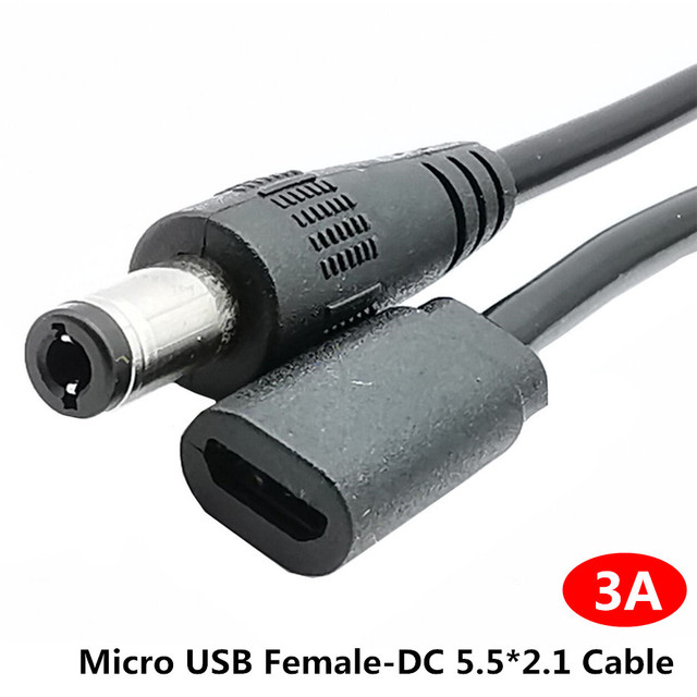 Przedłużacz zasilania Micro USB 2.0 (żeńskie) do DC 5.5x2.1mm (męskie), długość 0,2 metra - Wianko - 1