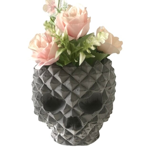 Forma do gliny - Big Skull - silikonowa doniczka 3D, wazon, dekoracja wnętrz - rękodzieło z cementu, tynku i żywicy - narzędzia do tworzenia wazonów - Wianko - 1