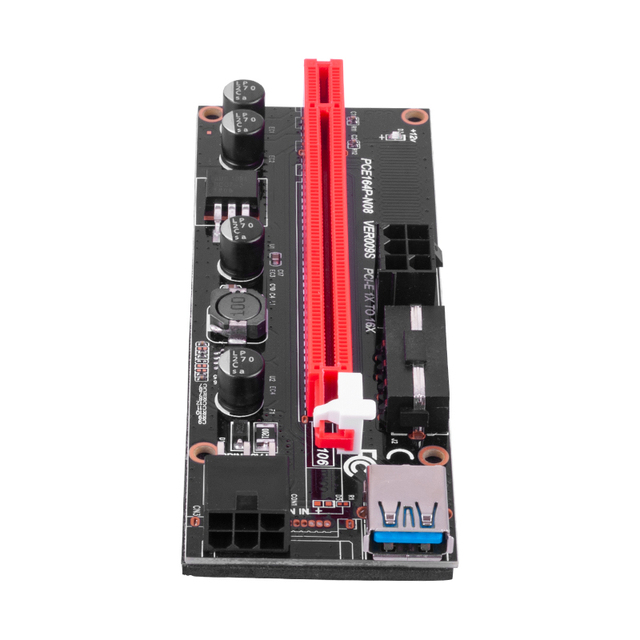 Nowy Riser PCI-E 009S dla kart graficznych - rozszerzenie PCI-E 1x 4x 8x 16x, adapter z 2 portami USB 3.0, zasilanie 6Pin SATA 15Pin - górnictwo, gospodarowanie energią - Wianko - 2