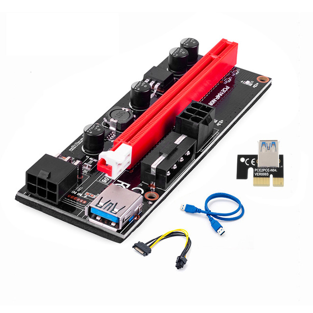 Nowy Riser PCI-E 009S dla kart graficznych - rozszerzenie PCI-E 1x 4x 8x 16x, adapter z 2 portami USB 3.0, zasilanie 6Pin SATA 15Pin - górnictwo, gospodarowanie energią - Wianko - 1