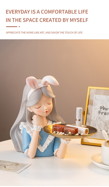 Nowoczesna figurka z żywicy Dziewczyna w kokardzie z biurkiem przechowywania - dekoracja do domu i prezent - Wianko - 12