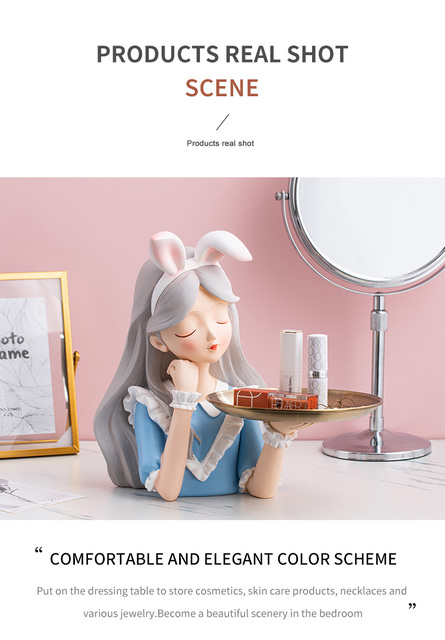 Nowoczesna figurka z żywicy Dziewczyna w kokardzie z biurkiem przechowywania - dekoracja do domu i prezent - Wianko - 8