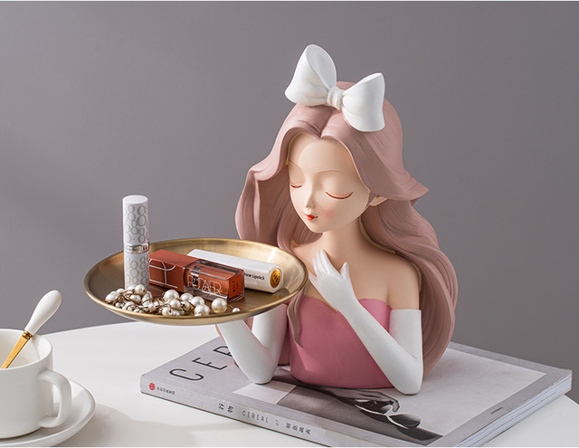 Nowoczesna figurka z żywicy Dziewczyna w kokardzie z biurkiem przechowywania - dekoracja do domu i prezent - Wianko - 11