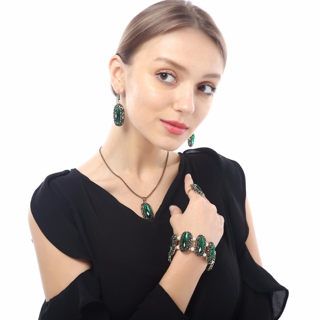 Bransoletka z kryształami owalnymi, zielona, z połyskiem, w stylu vintage, biżuteria ślubna - Wianko - 16