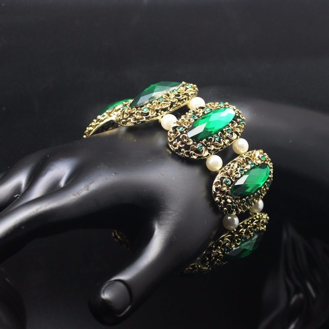 Bransoletka z kryształami owalnymi, zielona, z połyskiem, w stylu vintage, biżuteria ślubna - Wianko - 26