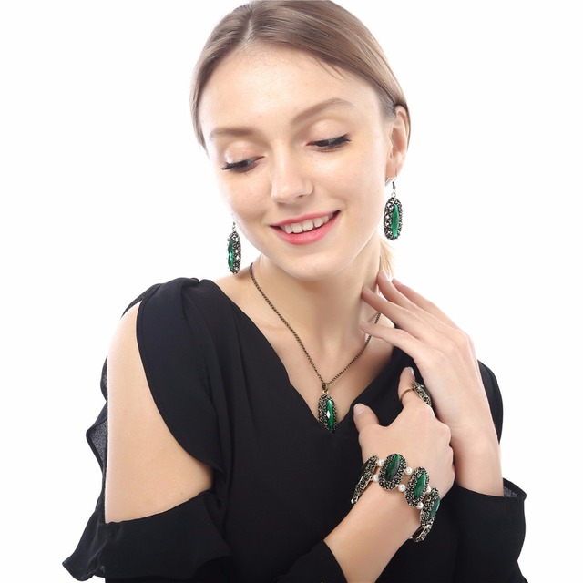 Bransoletka z kryształami owalnymi, zielona, z połyskiem, w stylu vintage, biżuteria ślubna - Wianko - 15