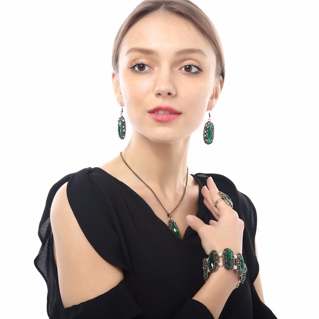 Bransoletka z kryształami owalnymi, zielona, z połyskiem, w stylu vintage, biżuteria ślubna - Wianko - 14