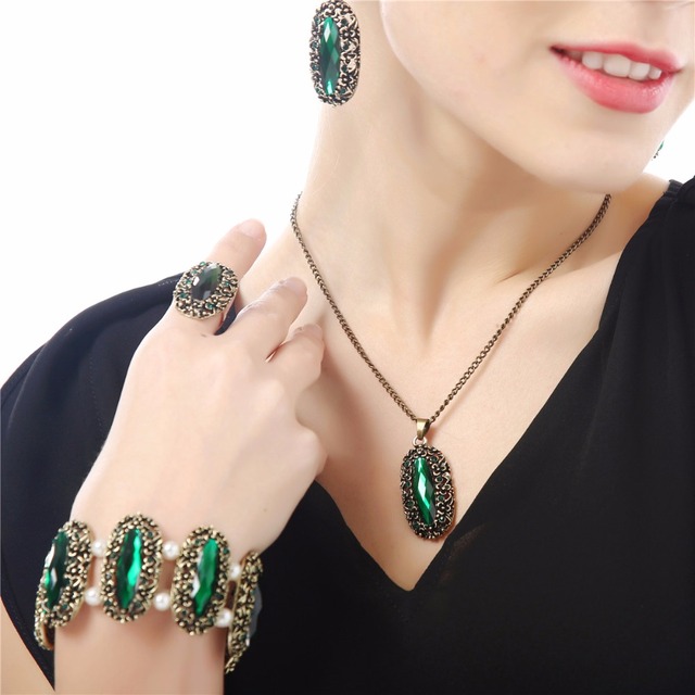 Bransoletka z kryształami owalnymi, zielona, z połyskiem, w stylu vintage, biżuteria ślubna - Wianko - 20