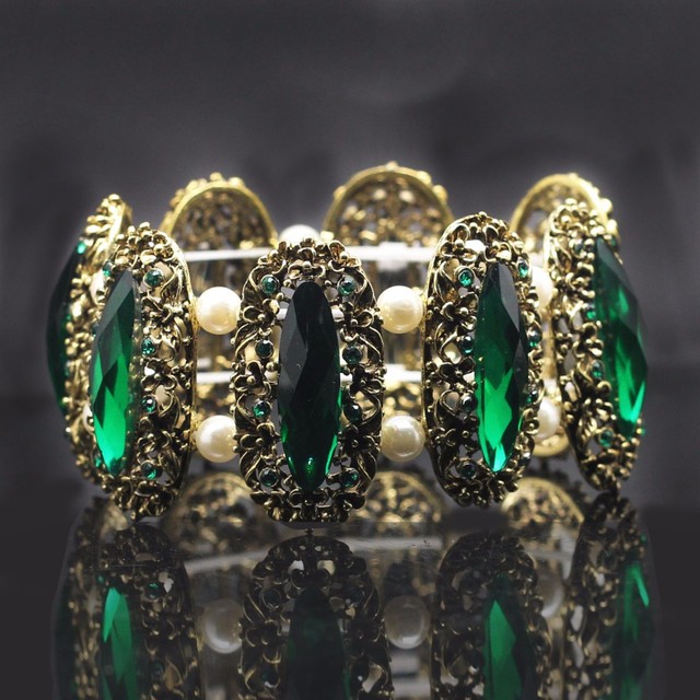 Bransoletka z kryształami owalnymi, zielona, z połyskiem, w stylu vintage, biżuteria ślubna - Wianko - 22