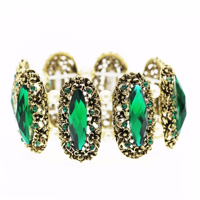 Bransoletka z kryształami owalnymi, zielona, z połyskiem, w stylu vintage, biżuteria ślubna - Wianko - 18