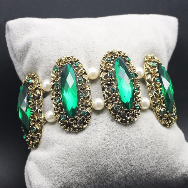 Bransoletka z kryształami owalnymi, zielona, z połyskiem, w stylu vintage, biżuteria ślubna - Wianko - 24