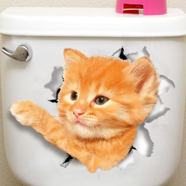Naklejki ścienne 3D na toaletę - koty - Wianko - 2