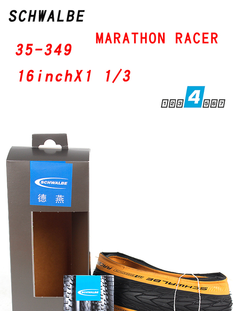 Opona rowerowa Schwalbe Marathon Racer 16x1 1/3 35-349 16-calowa, ultra światło żółte boczne, składana - Wianko - 1