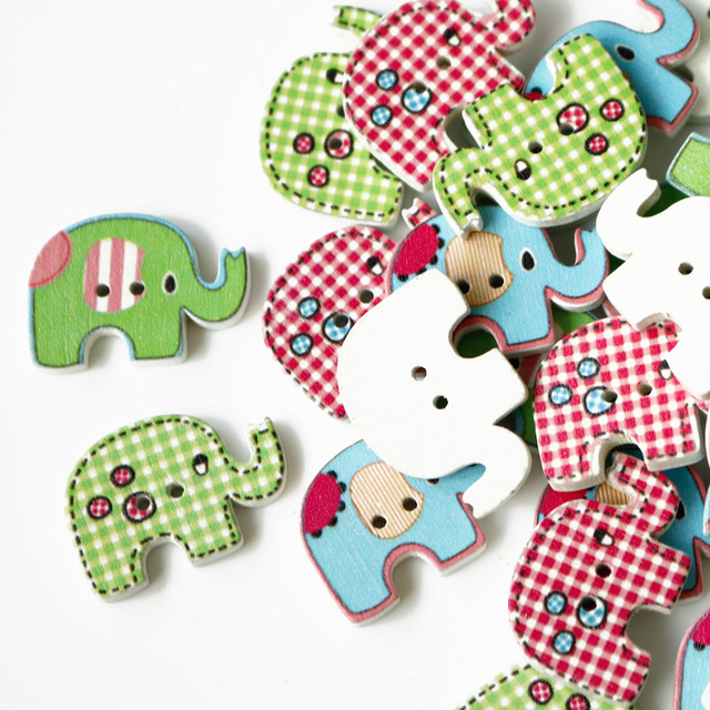 50 sztuk Drewniane guziki Cartoon słoń, Mix 4 kolorów, akcesoria do szycia DIY ubrania ręcznie robione - Wianko - 1