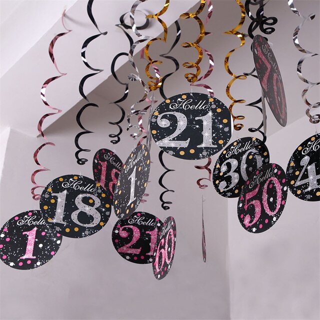 Wisiorek spiralą PVC 6 sztuk wszystkiego najlepszego z okazji urodzin 18 21 30 40 50 60 70 lat - Wianko - 17