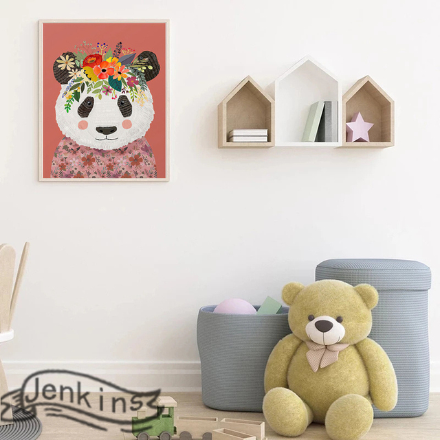 Plakat na płótnie - Kwiaty słodkie zwierzaki Alpaca Panda owca koń - kolorowa grafika na ścianę salonu lub przedszkola - Wianko - 4