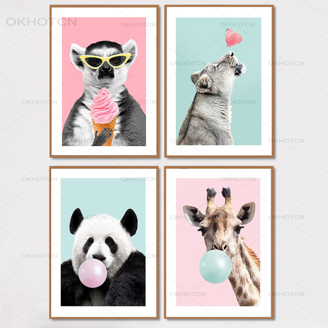 Plakat i obraz Żyrafa Panda dla dzieci - idealne do pokoju przedszkolnego - wodoodporny materiał na płótnie - nie oprawiony - Wianko - 3