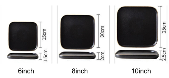 Czarne ceramiczne talerze kwadratowe o matowym wykończeniu z motywem retro - odporne na zarysowania - Wianko - 1