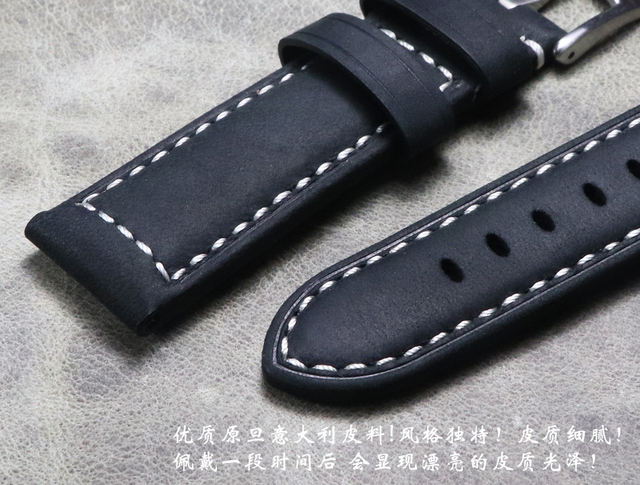 Wysokiej klasy czarny pasek zegarkowy ze skóry bydlęcej o szerokości 22mm i 24mm - Wianko - 8