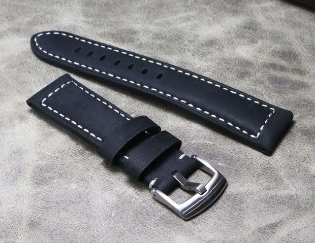 Wysokiej klasy czarny pasek zegarkowy ze skóry bydlęcej o szerokości 22mm i 24mm - Wianko - 5