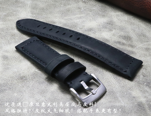 Wysokiej klasy czarny pasek zegarkowy ze skóry bydlęcej o szerokości 22mm i 24mm - Wianko - 6