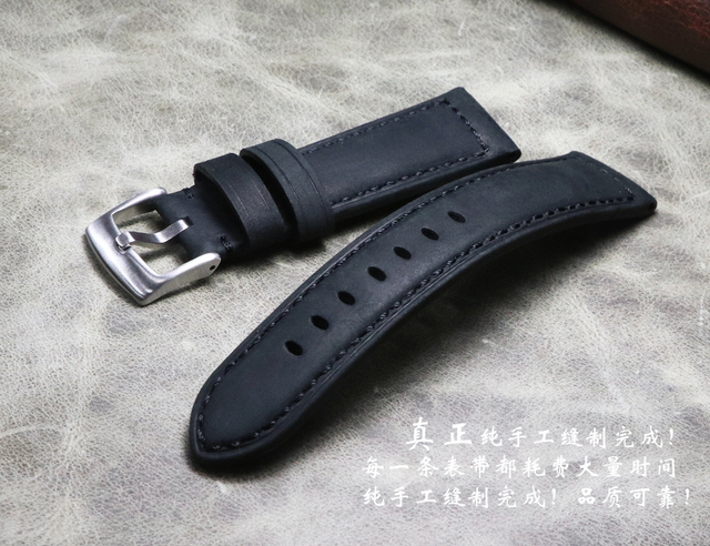 Wysokiej klasy czarny pasek zegarkowy ze skóry bydlęcej o szerokości 22mm i 24mm - Wianko - 4
