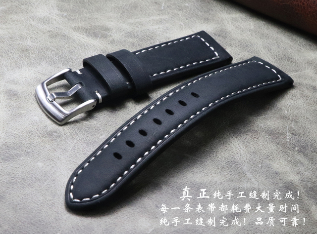 Wysokiej klasy czarny pasek zegarkowy ze skóry bydlęcej o szerokości 22mm i 24mm - Wianko - 7