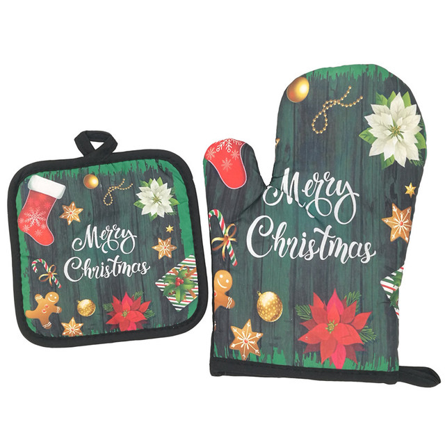 Rękawice termiczne na Boże Narodzenie - zestaw 2 sztuk - idealne do pieczenia, grillowania i dekoracji świątecznych - Wianko - 4
