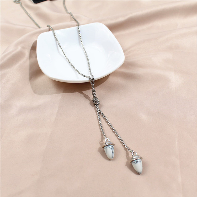 Naszyjnik z wisiorkiem - Srebrny łańcuch z kamieniem - Nowoczesny dodatek dla kobiet - Wianko - 3