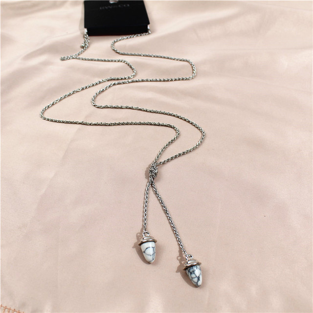 Naszyjnik z wisiorkiem - Srebrny łańcuch z kamieniem - Nowoczesny dodatek dla kobiet - Wianko - 4