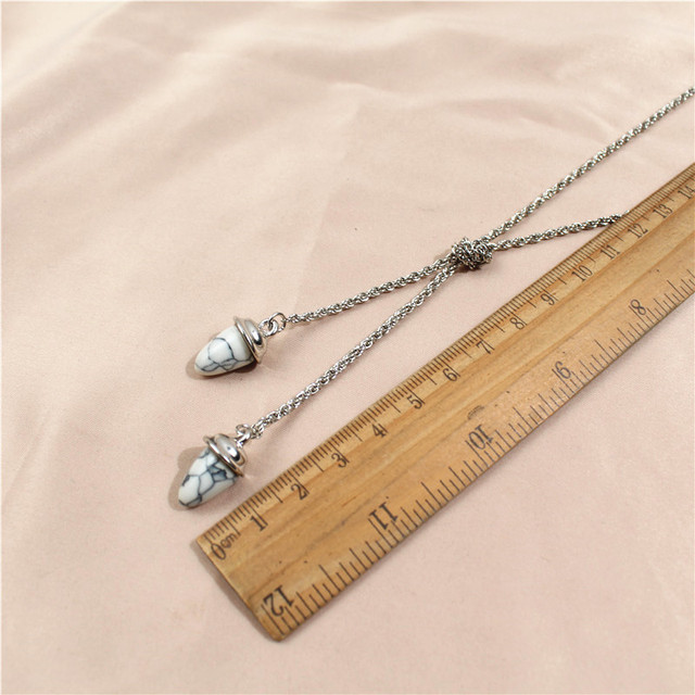 Naszyjnik z wisiorkiem - Srebrny łańcuch z kamieniem - Nowoczesny dodatek dla kobiet - Wianko - 5