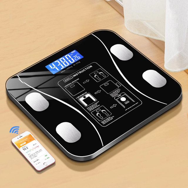 Inteligentny analizator składu ciała Bluetooth z funkcją pomiaru tkanki tłuszczowej i BMI – czarna waga do łazienki - Wianko - 3