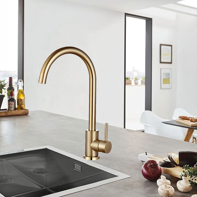 Złoty kran kuchenny ze stali nierdzewnej, dotykowy, obracający się o 360 stopni, podtynkowy, z opcją ciepłej i zimnej wody - Wianko - 11