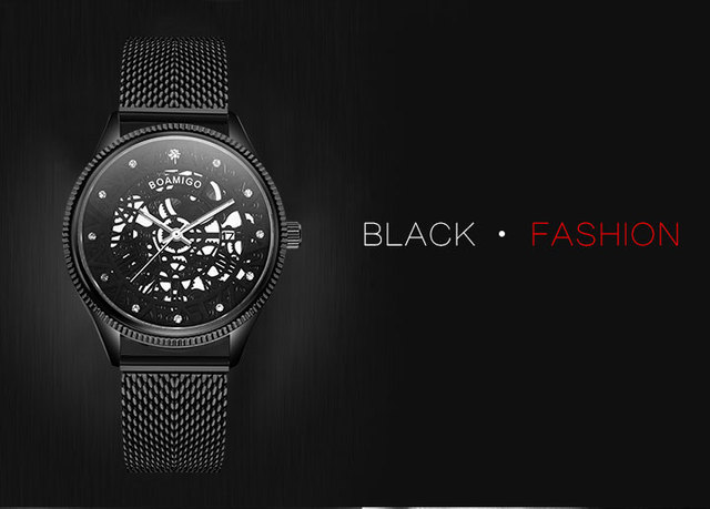 BOAMIGO mężczyźni zegarek Quartz moda czarny siatka stalowy pas zegarek automatyczny z datownikiem  Relogio Masculino - Wianko - 1