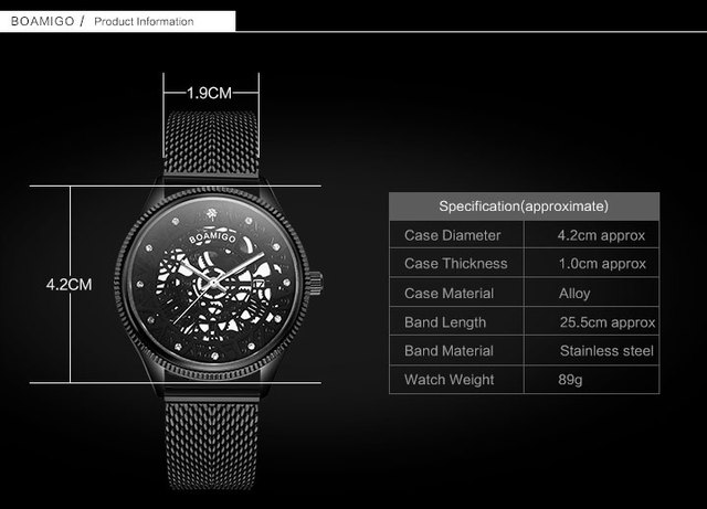 BOAMIGO mężczyźni zegarek Quartz moda czarny siatka stalowy pas zegarek automatyczny z datownikiem  Relogio Masculino - Wianko - 5