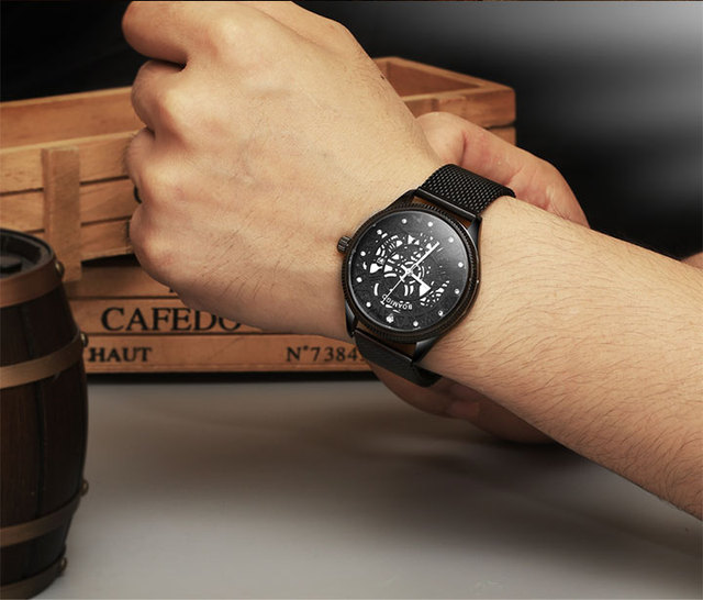 BOAMIGO mężczyźni zegarek Quartz moda czarny siatka stalowy pas zegarek automatyczny z datownikiem  Relogio Masculino - Wianko - 7