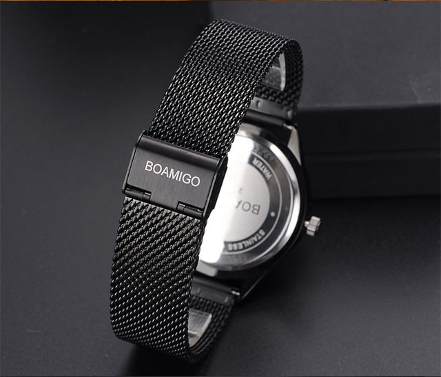 BOAMIGO mężczyźni zegarek Quartz moda czarny siatka stalowy pas zegarek automatyczny z datownikiem  Relogio Masculino - Wianko - 9