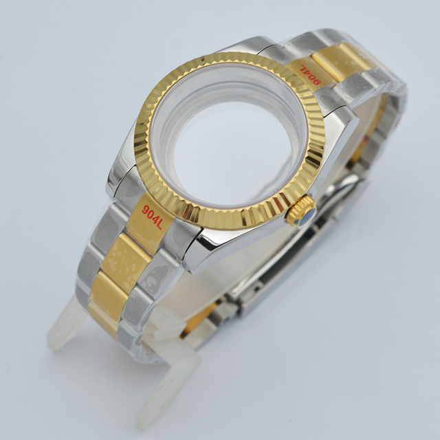 Srebrny/złoty case 36mm/40mm, nakładka do zegarków, pasująca do ruchów NH35 NH36 ETA2836 2824 Miyota 8205 8215 DG2813, szafirowe szkło, pasek jubileuszowy - Wianko - 1