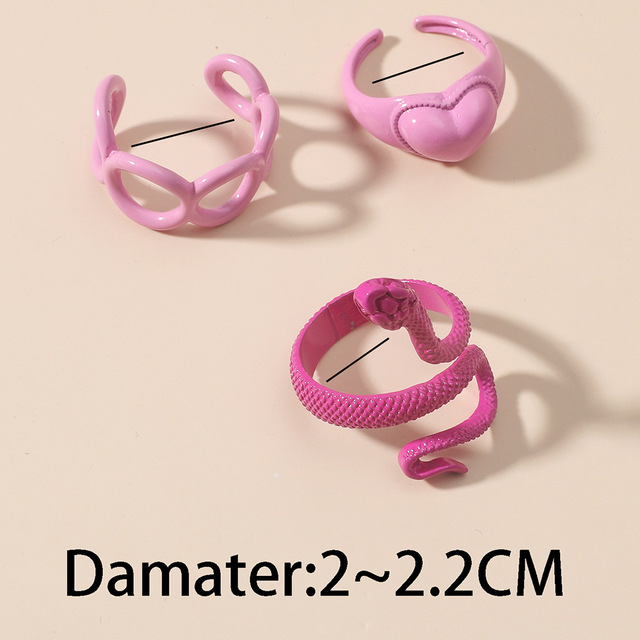 Pierścionek metalowy w kształcie serca w różowym geometrycznym wzorze - zestaw 3 sztuk - Wianko - 2