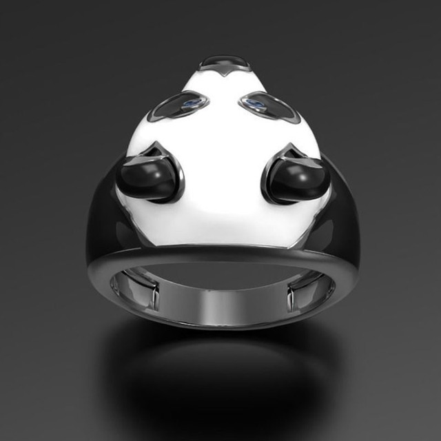 Czarno-biała panda - pierścień biżuteryjny z indie akcentem dla estetycznych kobiet i nastoletnich dziewcząt - prezent na Halloween - Wianko - 4